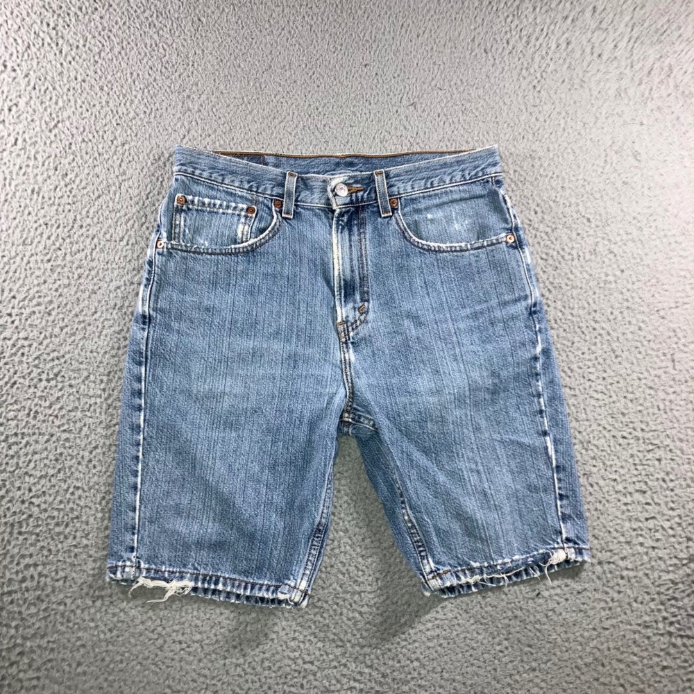 Levi 505 Denim Shorts Mens 31x9 Blue Jorts Distressed Hem Casual Grunge Gorpcore